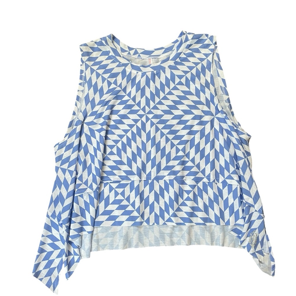 Free People Blue and White Asymmetrical  Muscle Tee